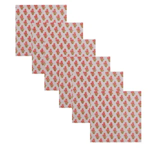 New Beige & Red Floral Printed Cotton Napkins Set - Image 6