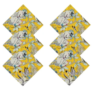 Pack Of 48 PC Yellow Handmade Print Cotton Napkins - Image 3