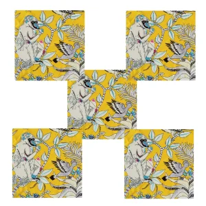 Pack Of 48 PC Yellow Handmade Print Cotton Napkins - Image 5