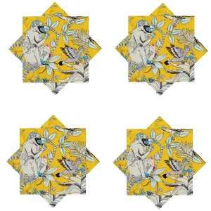 Pack Of 48 PC Yellow Handmade Print Cotton Napkins - Image 6