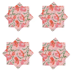 Peach Floral Printed Cotton Napkins Set - Image 3