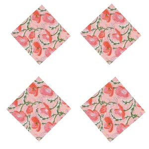 Peach Floral Printed Cotton Napkins Set - Image 4