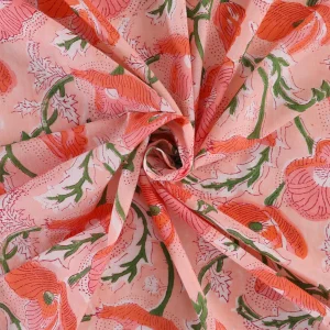 Peach Floral Printed Cotton Napkins Set - Image 6