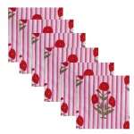 Pink Floral & Stripe Printed Washable Cotton Napkins - Image 3