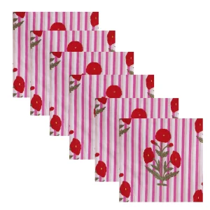 Pink Floral & Stripe Printed Washable Cotton Napkins - Image 3