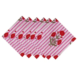 Pink Floral & Stripe Printed Washable Cotton Napkins - Image 4