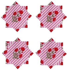 Pink Floral & Stripe Printed Washable Cotton Napkins - Image 5