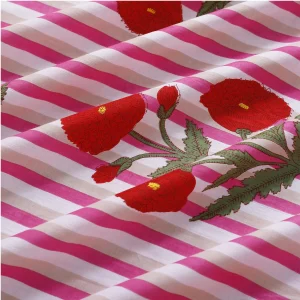 Pink Floral & Stripe Printed Washable Cotton Napkins - Image 9