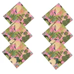 Pink Peacock Garden Print 100% Cotton Table Napkins - Image 3