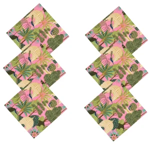 Pink Peacock Garden Print 100% Cotton Table Napkins - Image 3
