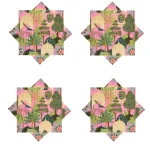 Pink Peacock Garden Print 100% Cotton Table Napkins - Image 5