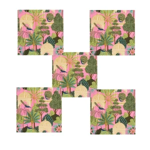 Pink Peacock Garden Print 100% Cotton Table Napkins - Image 6