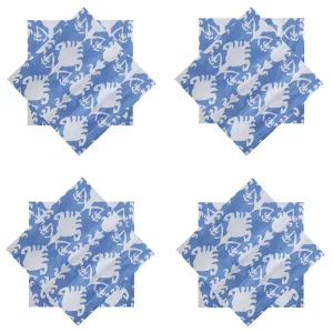 Reusable Cotton Fabric Napkins Blue Ikat Printed Cloth - Image 5