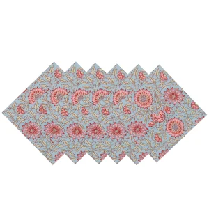 Teal Blue Floral Printed Fabric Cotton Napkins - Image 4