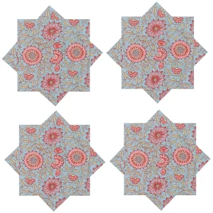 Teal Blue Floral Printed Fabric Cotton Napkins - Image 5