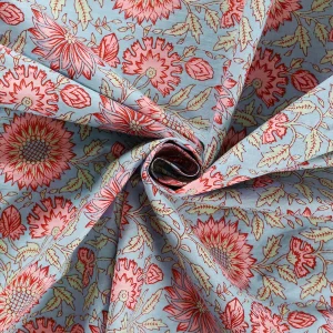 Teal Blue Floral Printed Fabric Cotton Napkins - Image 8