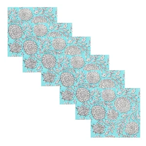 Turquoise Sun Flower Hand Printed 16" Napkins Set - Image 2