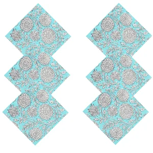 Turquoise Sun Flower Hand Printed 16" Napkins Set - Image 3
