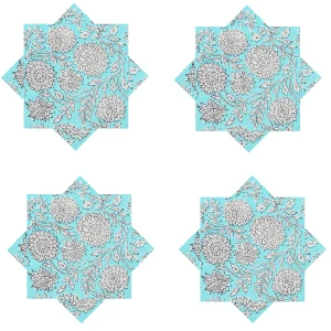 Turquoise Sun Flower Hand Printed 16" Napkins Set - Image 5
