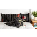 16" Black Patola Silk Patchwork Kantha Cushion Cover - Image 2