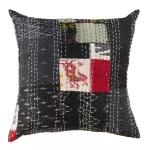 16" Black Patola Silk Patchwork Kantha Cushion Cover - Image 3