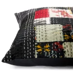 16" Black Patola Silk Patchwork Kantha Cushion Cover - Image 4