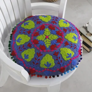 16" Blue Embroidered Cushion Cover - Image 3