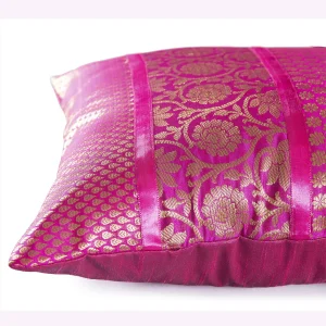 16" Pink Brocade Silk Cushion Cover - Image 3