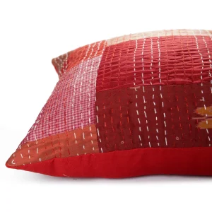 16" Red Colorful Silk Kantha Decorative Sofa Cushion Cover - Image 4