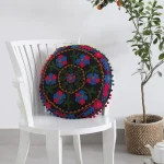 16" Round Embroidered Black Cushion Cover