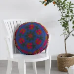 16" Round Embroidered Cushion Cover (Blue) - Image 3