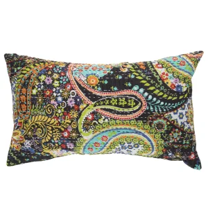 Beautiful Black Paisley Print Kantha Cotton Pillow Cover - Image 3