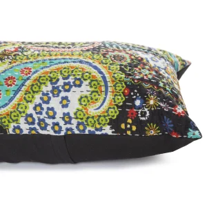 Beautiful Black Paisley Print Kantha Cotton Pillow Cover - Image 4