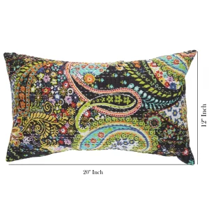 Beautiful Black Paisley Print Kantha Cotton Pillow Cover - Image 5
