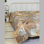 Beige Silk Kantha Quilted Bed Quilt 90x108 Inch - Image 4