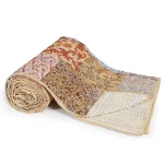Beige Silk Kantha Quilted Bed Quilt 90x108 Inch - Image 2