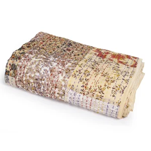 Beige Silk Kantha Quilted Bed Quilt 90x108 Inch - Image 3
