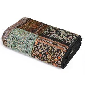 Black Queen Size Patchwork Silk Quilt 90"x108" Inch - Image 3
