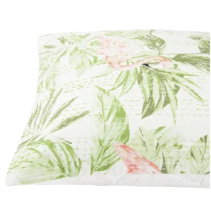 Green Owls Birds Printed Pillow Cover Kantha Quilted - Image 3