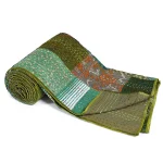 Green Silk Kantha Patchwork Quilt Blanket Queen Size - Image 2