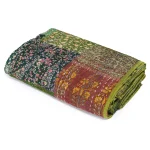 Green Silk Kantha Patchwork Quilt Blanket Queen Size - Image 3