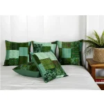 Green Silk Patchwork Kantha Work Cushion Covers