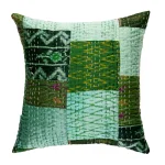 Green Silk Patchwork Kantha Work Cushion Covers - Image 3