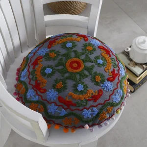 Grey Suzani Embroidered Cushion Cover - Image 3
