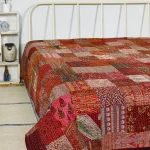 Handmade Kantha Quilt Maroon Color Bedspread