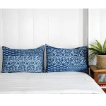 Handmade Kantha Quilted Pillow Cover Indigo Blue Floral Print