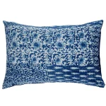 Handmade Kantha Quilted Pillow Cover Indigo Blue Floral Print - Image 3