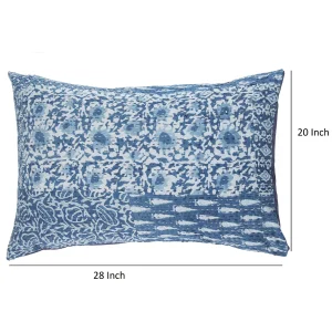 Handmade Kantha Quilted Pillow Cover Indigo Blue Floral Print - Image 6
