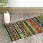Indian Cotton Rag Green Dari Dyed Chindi Rug - Image 2