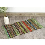 Indian Cotton Rag Green Dari Dyed Chindi Rug